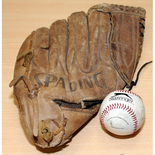 440 - Vintage Spalding TFP 100 baseball mitt c/w Slazenger baseball