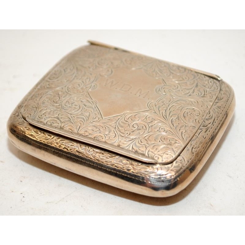 162 - Sterling silver tobacco tin hallmarked for Birmingham 1921, c/w a matchbox holder featuring a stag h... 