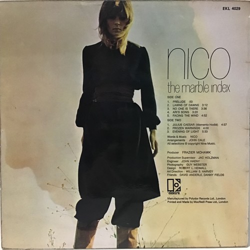 295 - NICO VINYL LP RECORD ‘THE MARBLE INDEX’. From 1968 we have a VG+ copy of this Elektra EKL 4029 Mono ... 