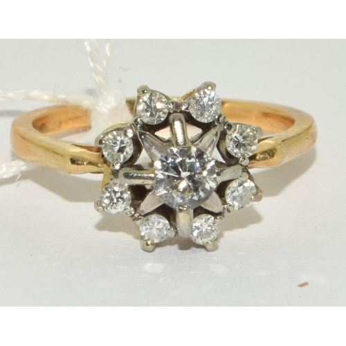 63 - 18cd platinum tested ladies Diamond star cluster ring approx 0.5ct size P