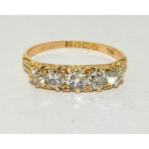 61 - 18ct gold ladies antique set 5 stone Diamond ring approx. 75 points size M