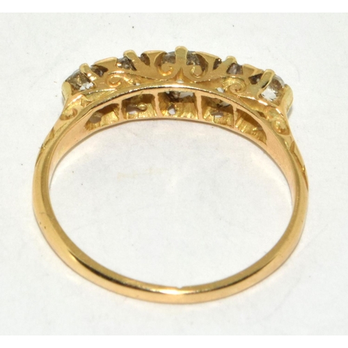 61 - 18ct gold ladies antique set 5 stone Diamond ring approx. 75 points size M