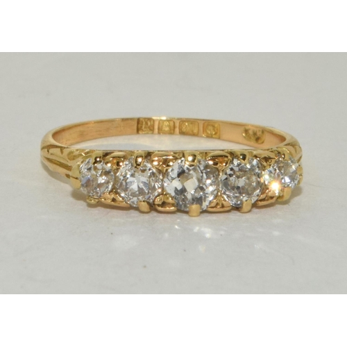 61 - 18ct gold ladies antique set 5 stone Diamond ring approx. 75 points size M