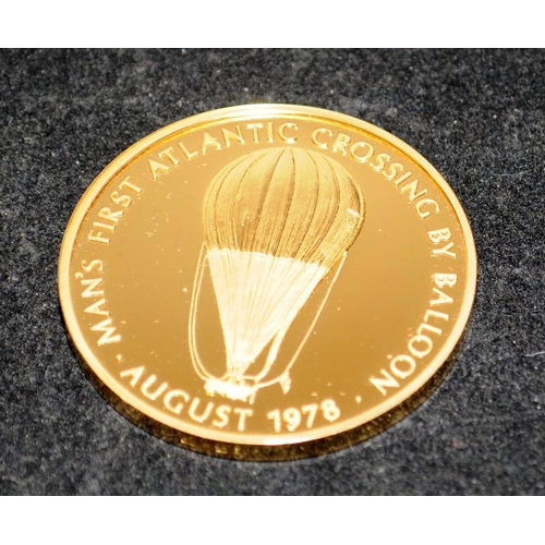 306 - Large silver gilt commemorative struck in 1978 for the first Atlantic crossing by balloon. 45mm acro... 