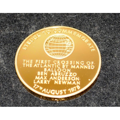 306 - Large silver gilt commemorative struck in 1978 for the first Atlantic crossing by balloon. 45mm acro... 