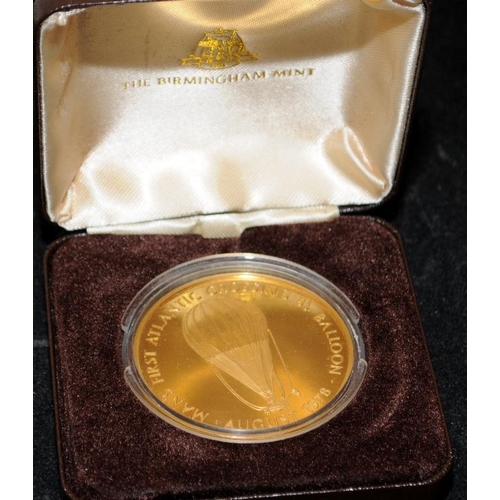 306 - Large silver gilt commemorative struck in 1978 for the first Atlantic crossing by balloon. 45mm acro... 