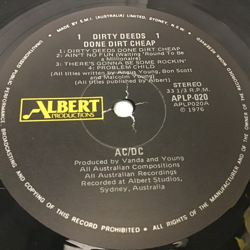 157 - AC/DC - ‘DIRTY DEEDS DONE DIRT CHEAP’ AUSTRALIAN VINYL ALBUM. Here on the Albert Label No. APLP-020 ... 
