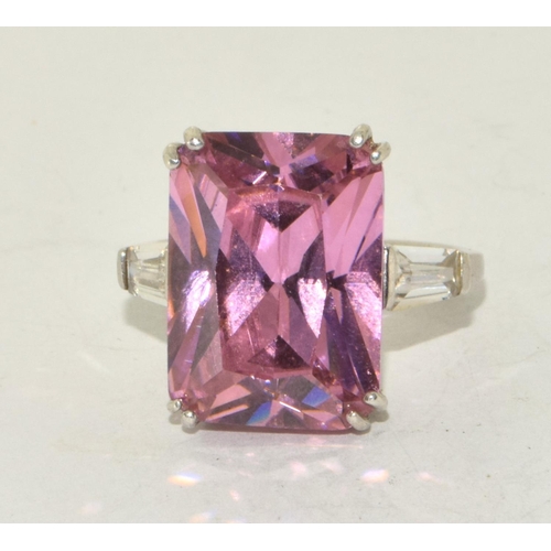 271 - A huge pink cubic zirconia 925 silver ring Size Q 1/2.