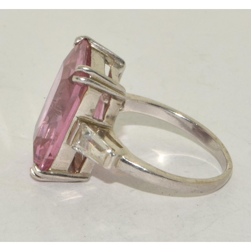 271 - A huge pink cubic zirconia 925 silver ring Size Q 1/2.