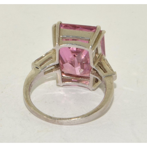 271 - A huge pink cubic zirconia 925 silver ring Size Q 1/2.