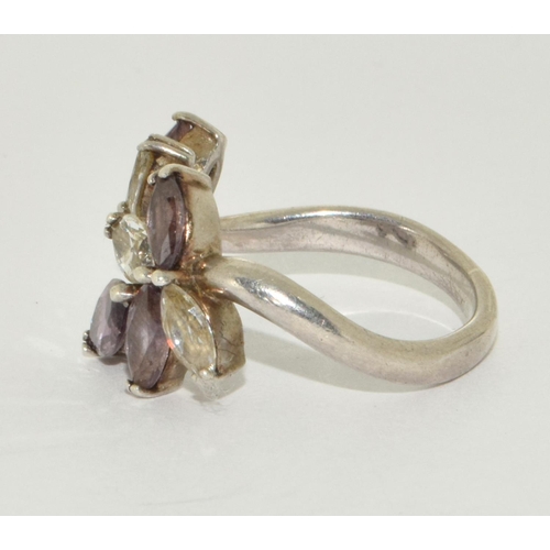 366 - A 925 silver CZ and amethyst ring adjustable size