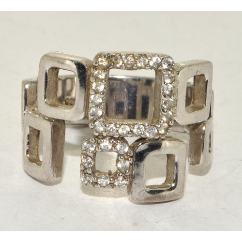 313 - A 925 silver and CZ statement ring Size Q