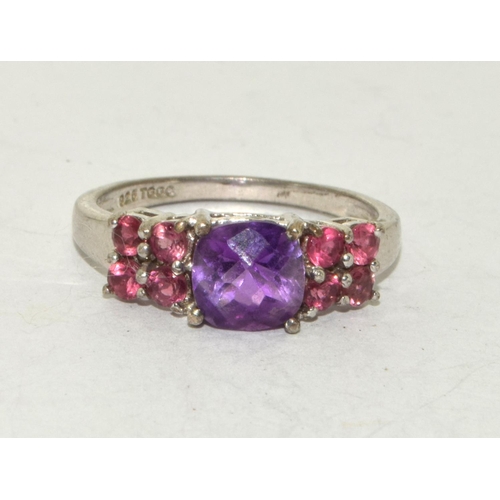 429 - A 925 silver pink and purple stone ring Size R