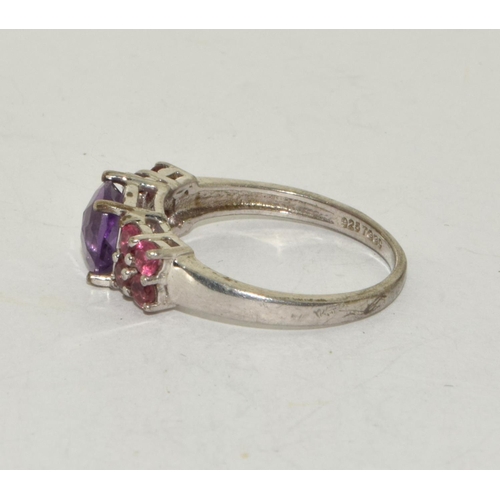 429 - A 925 silver pink and purple stone ring Size R