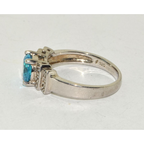 405 - A 925 silver blue Topaz Art Deco style ring Size U