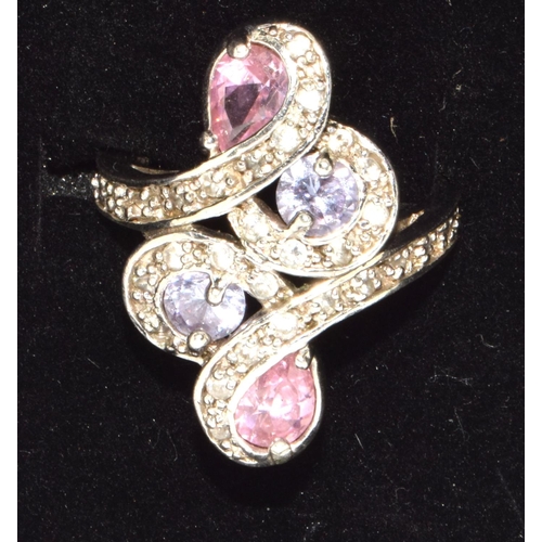 328 - A 925 silver pink and white CZ ring Size Q