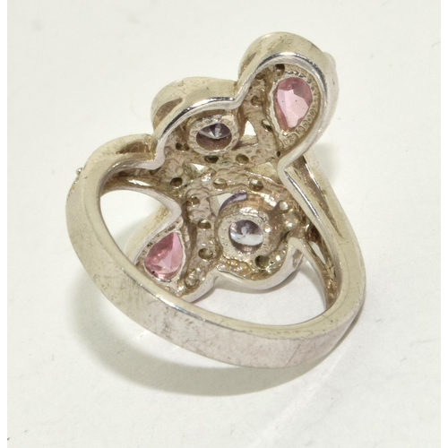 328 - A 925 silver pink and white CZ ring Size Q