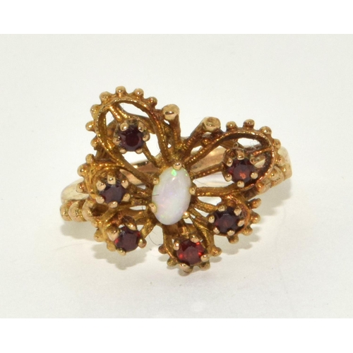 288 - 9ct gold ladies Garnet and Opal butterfly ring size N