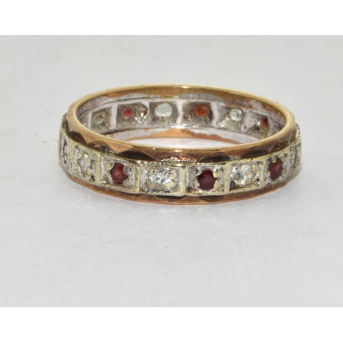 480 - 9ct gold ladies garnet set gem stone eternity ring size N