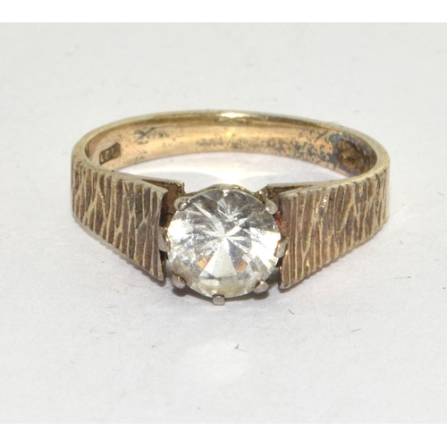 456 - Platinum Bark Effect Solitaire  Ring. Size N