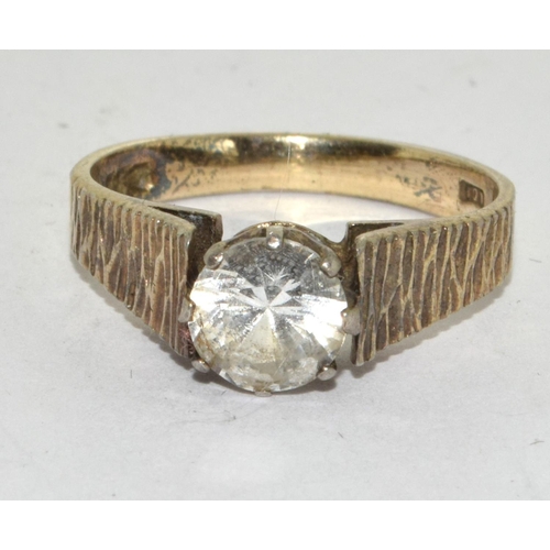 456 - Platinum Bark Effect Solitaire  Ring. Size N