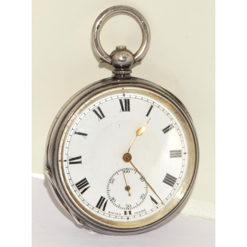 514 - Silver key wound full face pocket watch working when catalogued