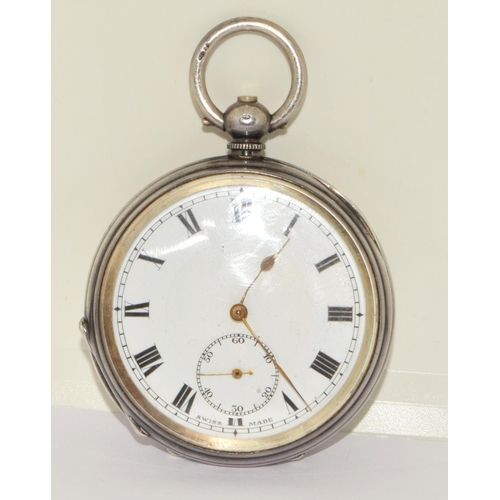 514 - Silver key wound full face pocket watch working when catalogued