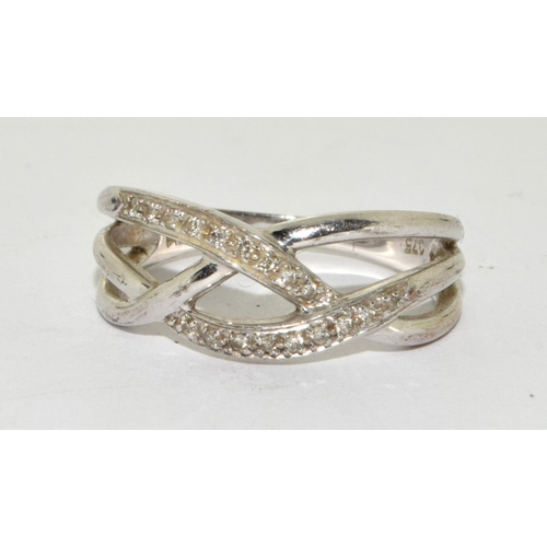 270 - 9ct white gold ladies X over Diamond ring size N