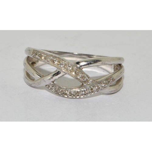 270 - 9ct white gold ladies X over Diamond ring size N