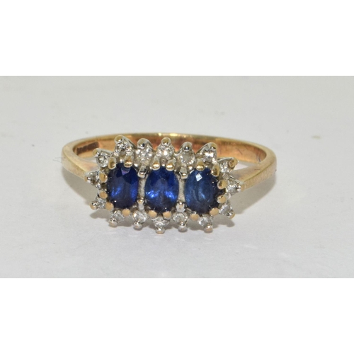 310 - 9ct gold ladies Antique set Diamond and Sapphire ring size O