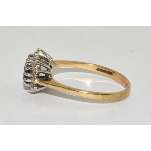 310 - 9ct gold ladies Antique set Diamond and Sapphire ring size O