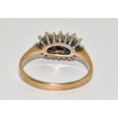 310 - 9ct gold ladies Antique set Diamond and Sapphire ring size O