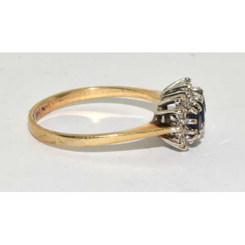 310 - 9ct gold ladies Antique set Diamond and Sapphire ring size O