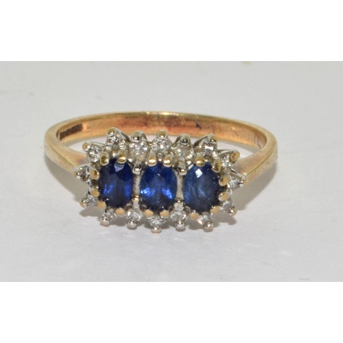 310 - 9ct gold ladies Antique set Diamond and Sapphire ring size O