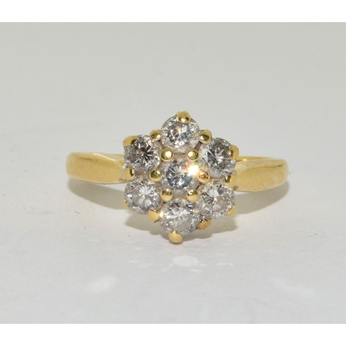 48 - 18ct gold ladies Diamond Daisy ring H/M as 1.00ct size M