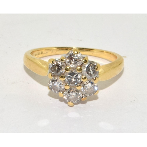 48 - 18ct gold ladies Diamond Daisy ring H/M as 1.00ct size M