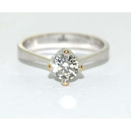 75 - 18ct gold ladies Diamond solitaire ring approx 70 points size M