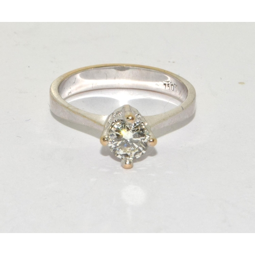 75 - 18ct gold ladies Diamond solitaire ring approx 70 points size M