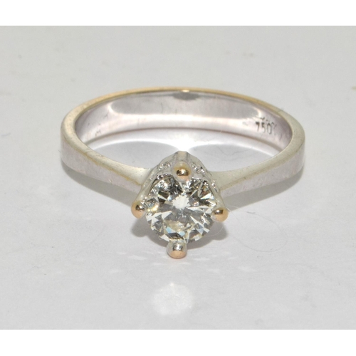 75 - 18ct gold ladies Diamond solitaire ring approx 70 points size M