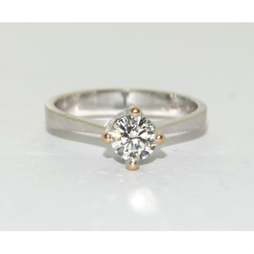 75 - 18ct gold ladies Diamond solitaire ring approx 70 points size M