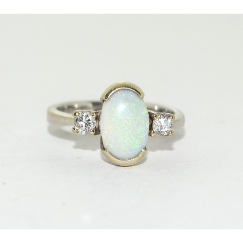 45 - 18ct white gold ladies Fiery Opal and Diamond ring size L