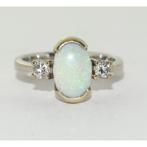 45 - 18ct white gold ladies Fiery Opal and Diamond ring size L