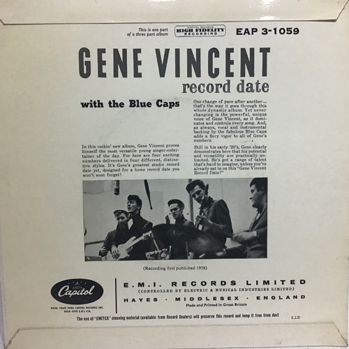 362 - GENE VINCENT 7” E.P. ‘A RECORD DATE’. Found here on Capitol Records EAP 3-1059 from 1958.This is Par... 