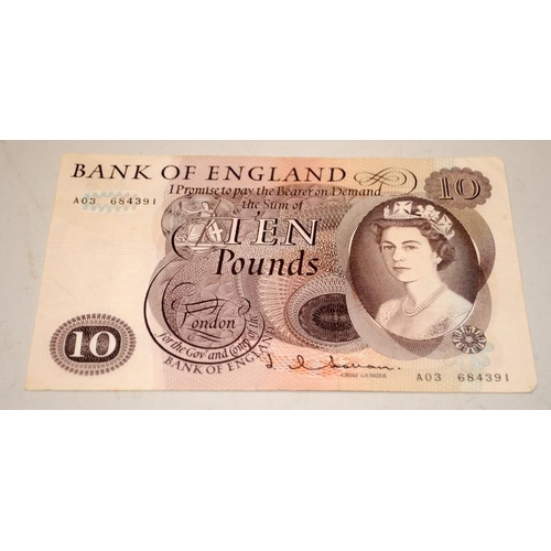 352 - Series C Ten Pound Note with low A03 serial number in good clean condition with no significant folds... 