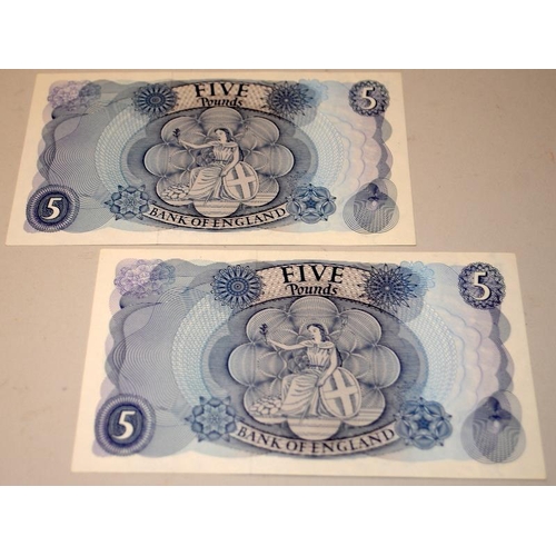 353 - 2 x series C £5 Five Pound notes, consecutive numbers, C27 prefix, presented in uncirculated conditi... 