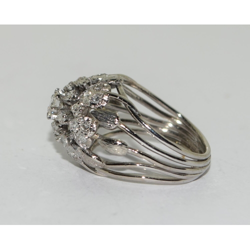 65 - Heavy 9.7g Diamond 18ct white gold cocktail ring Size P