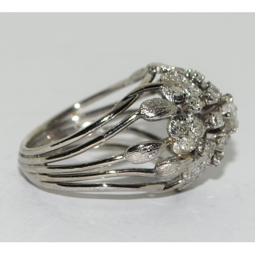 65 - Heavy 9.7g Diamond 18ct white gold cocktail ring Size P