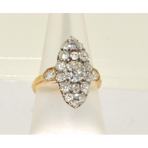 66 - 18ct gold Ladies Marquis set Diamond ring of 2cts mixed brilliant and old cut Diamonds size M