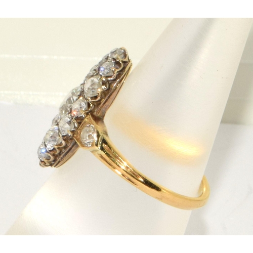 66 - 18ct gold Ladies Marquis set Diamond ring of 2cts mixed brilliant and old cut Diamonds size M