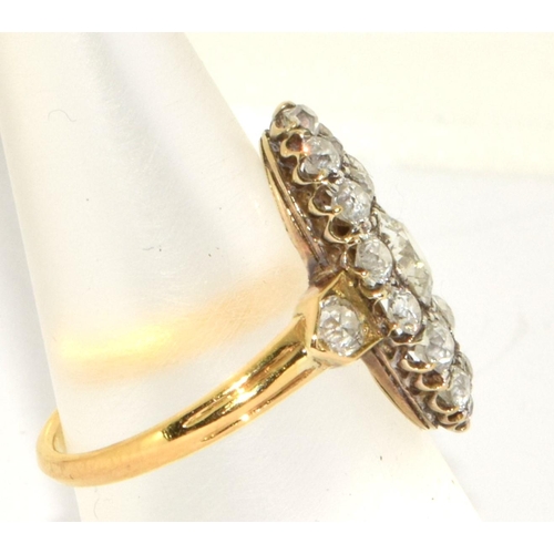 66 - 18ct gold Ladies Marquis set Diamond ring of 2cts mixed brilliant and old cut Diamonds size M